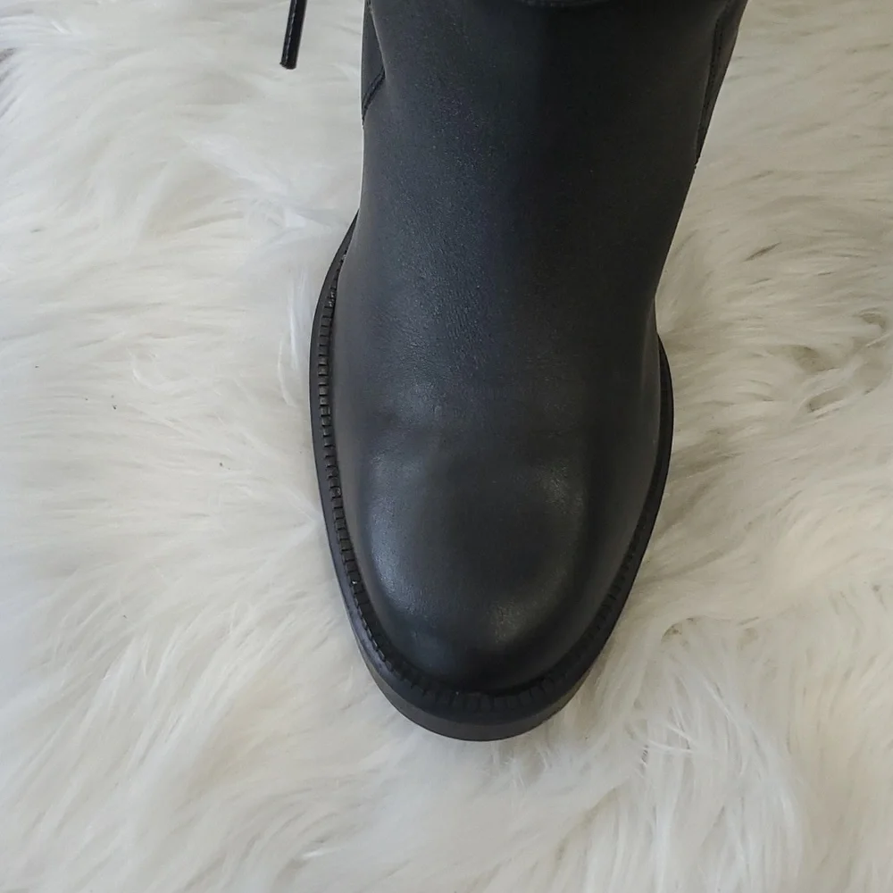 Aquatalia Ishana black leather water proof block heel boots size 11